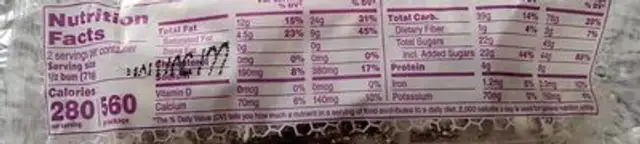 Iced Honey Bun nutrition facts table