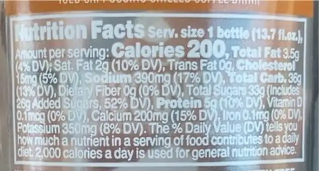 Iced Cappuccino Chilled Coffee Drink nutrition facts table