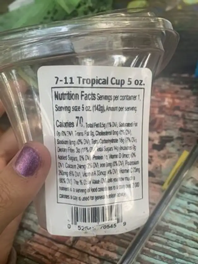 Tropical cup nutrition facts table