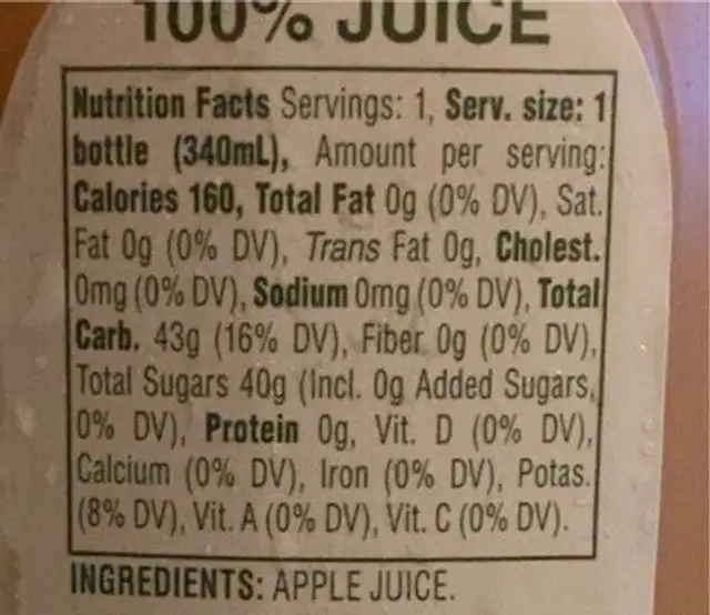 Farmers Grove Apple Juice nutrition facts table
