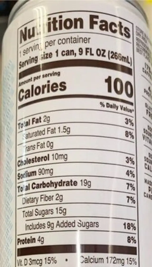Cold coffee brew nutrition facts table