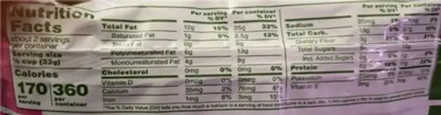 Go smart nutrition facts table