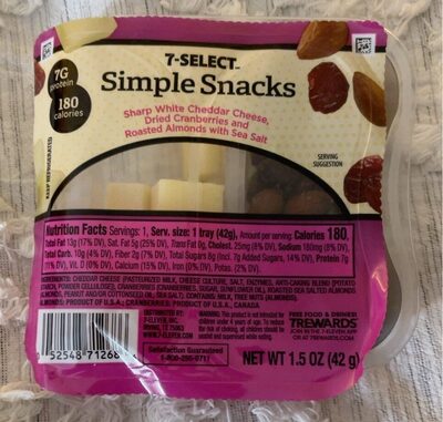 Simple Snacks Sharp White Cheddar Cheese, Dried Cranberries