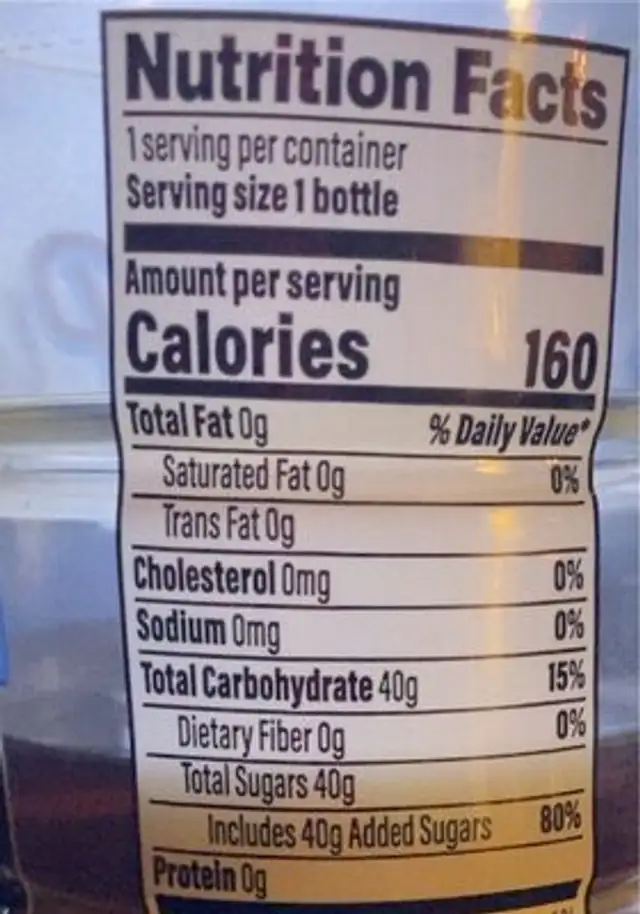 PuriTea sweet black tea nutrition facts table