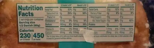 7 Eleven Select Bear Claw Danish nutrition facts table