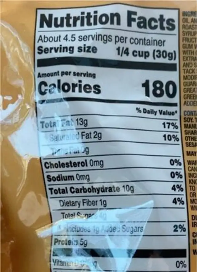 Honey Roasted Cashews nutrition facts table