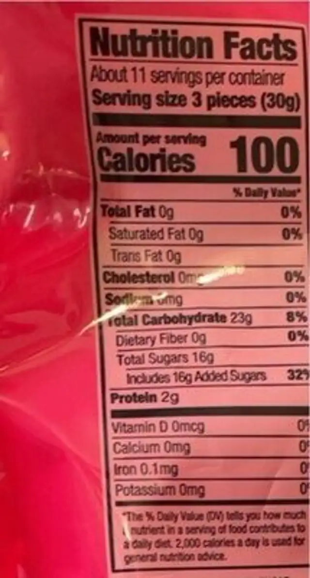 Sour gummy ring mix nutrition facts table