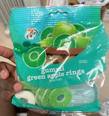 7S Gummi green apple rings 7 oz front packaging
