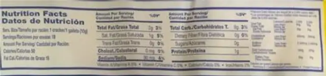 Crema Saltines nutrition facts table