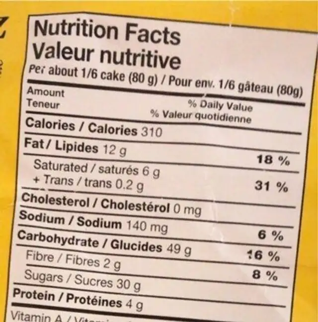 Gateaux de Noel nutrition facts table