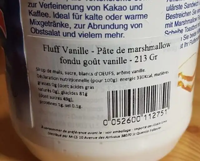Fluff nutrition facts table