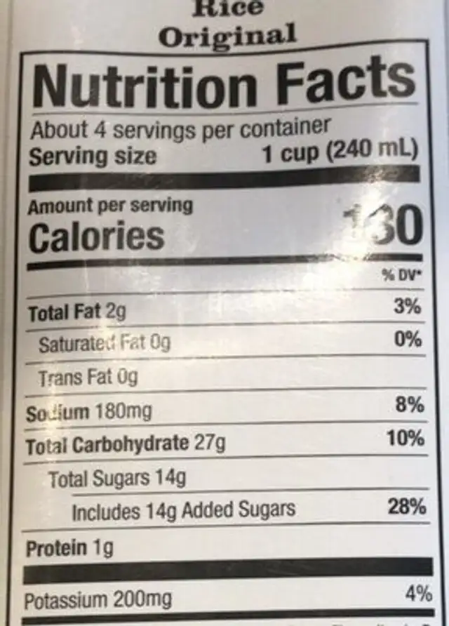 Rice Non-Dairy Beverage nutrition facts table