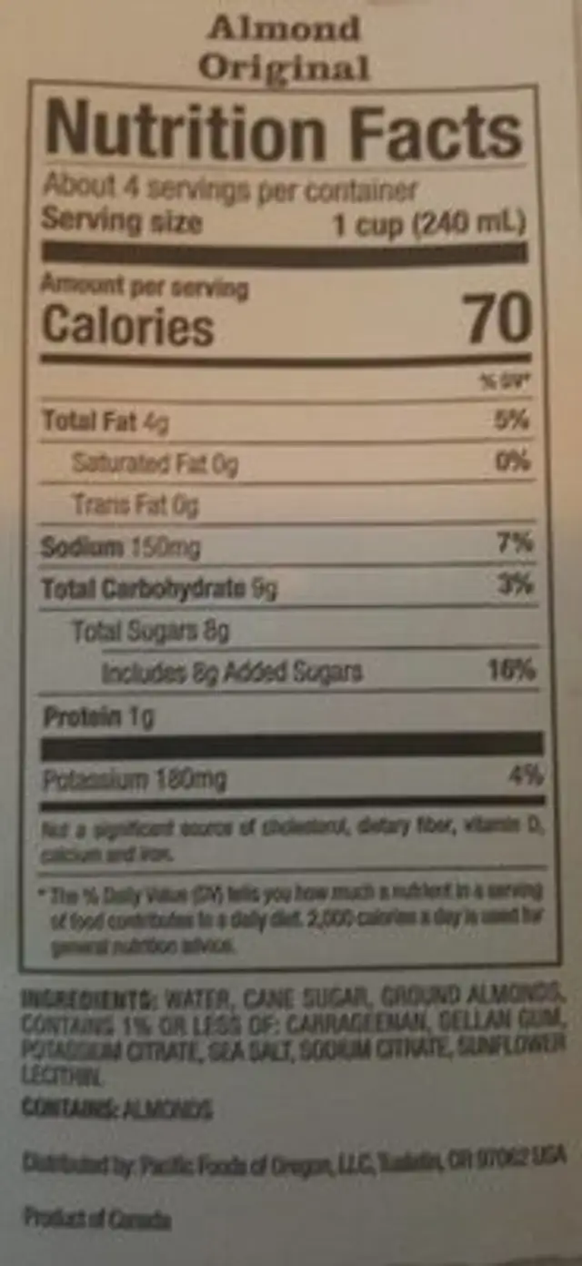 Barista series Almond plabt-based beverage nutrition facts table