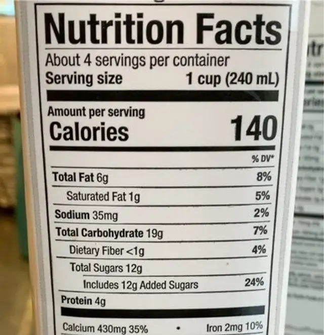 Hemp Milk nutrition facts table