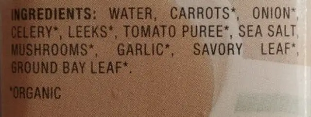 Vegetable broth ingredients label