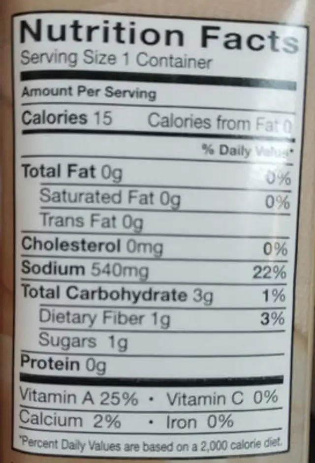 Vegetable broth nutrition facts table