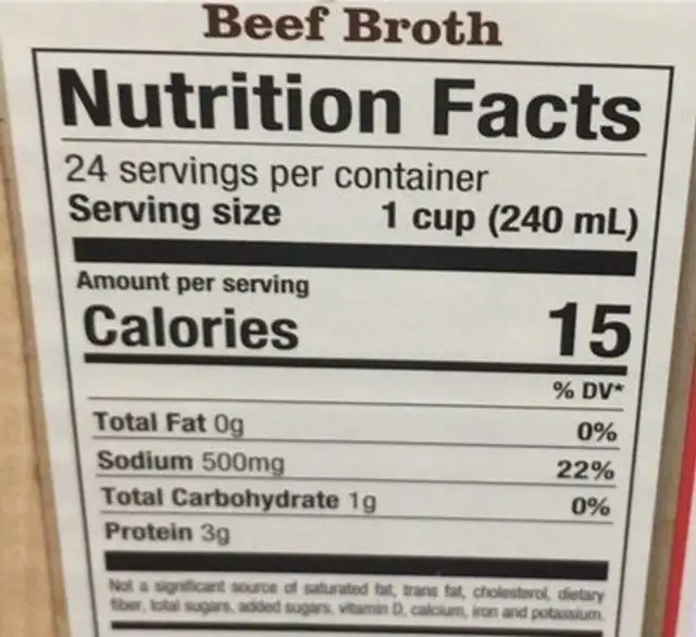 Organic Beef Broth nutrition facts table