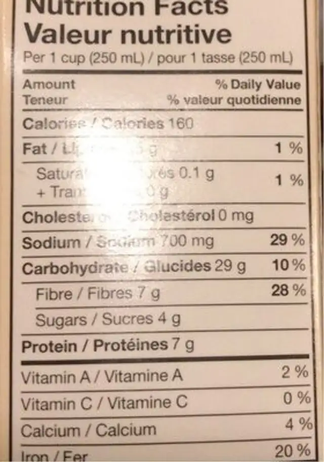 Pacific natural foods soup vegetable lentil & nutrition facts table