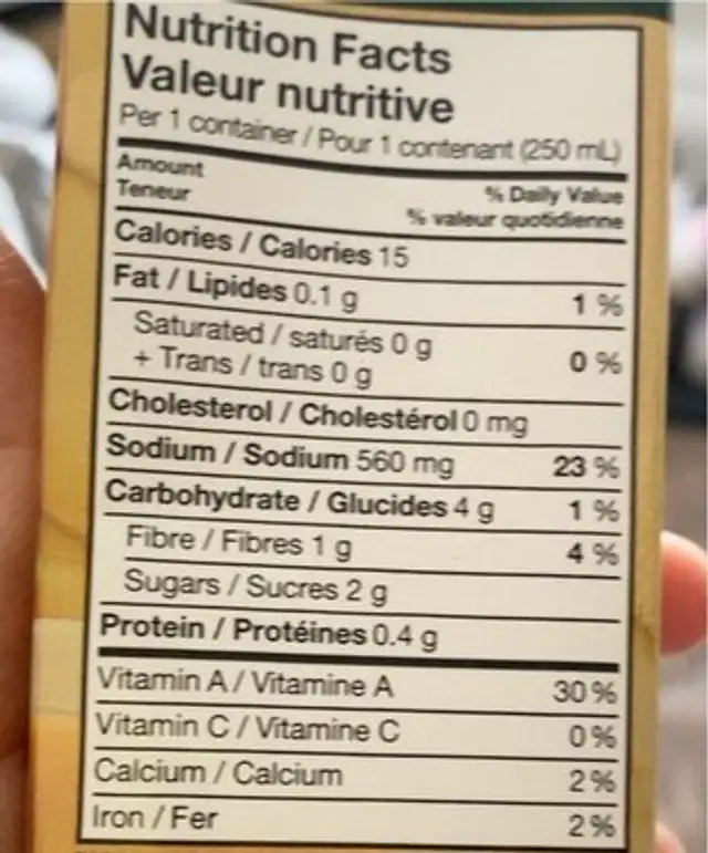 Bouillon legume nutrition facts table