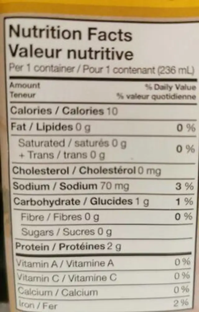 bouillon de poulet biologique nutrition facts table