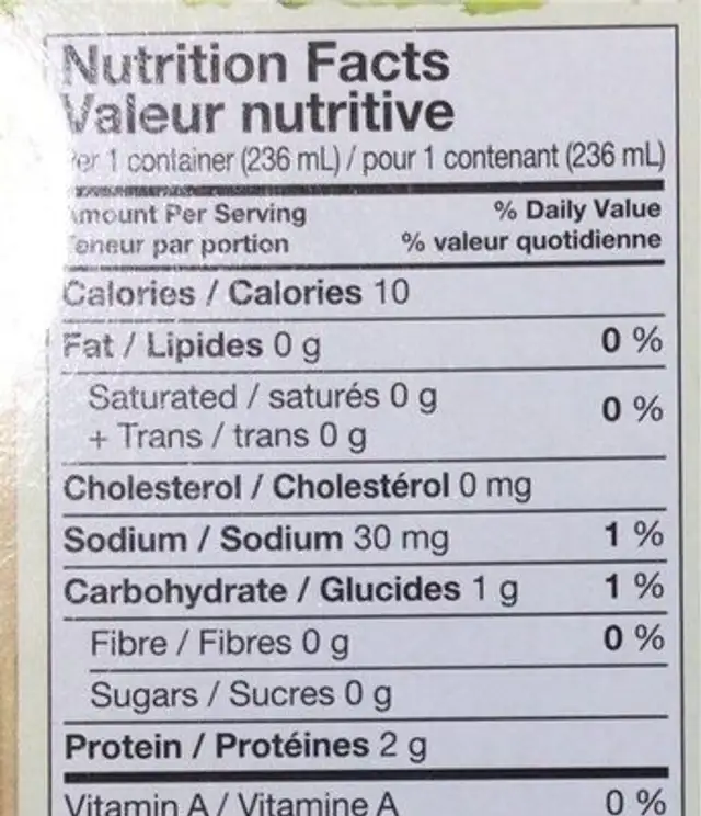 Bouillon poulet nutrition facts table
