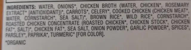 Chicken & wild rice soup ingredients label