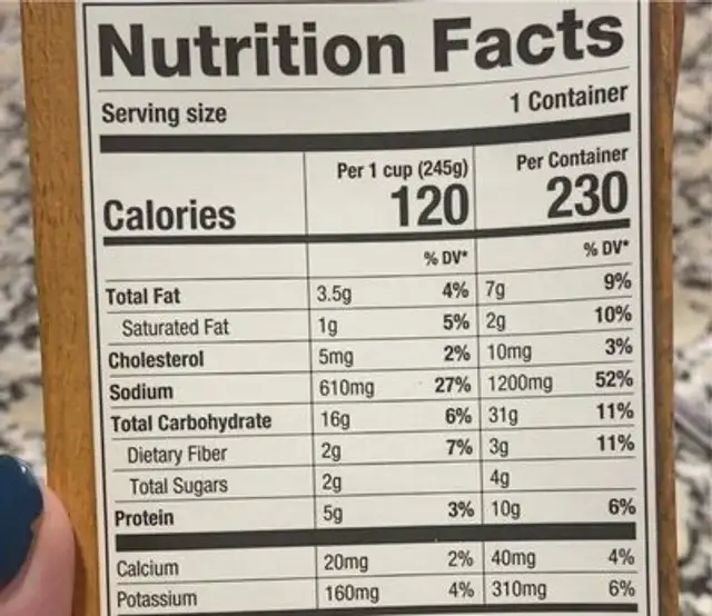 Chicken & wild rice soup nutrition facts table