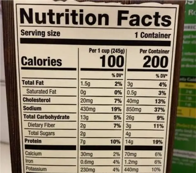 Organic chicken bone broth chicken noodle soup nutrition facts table