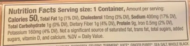Foods organic chicken with turmeric nutrition facts table