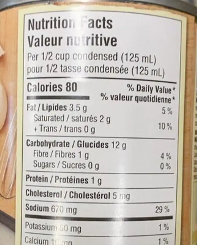 Organic cream of mushroom nutrition facts table