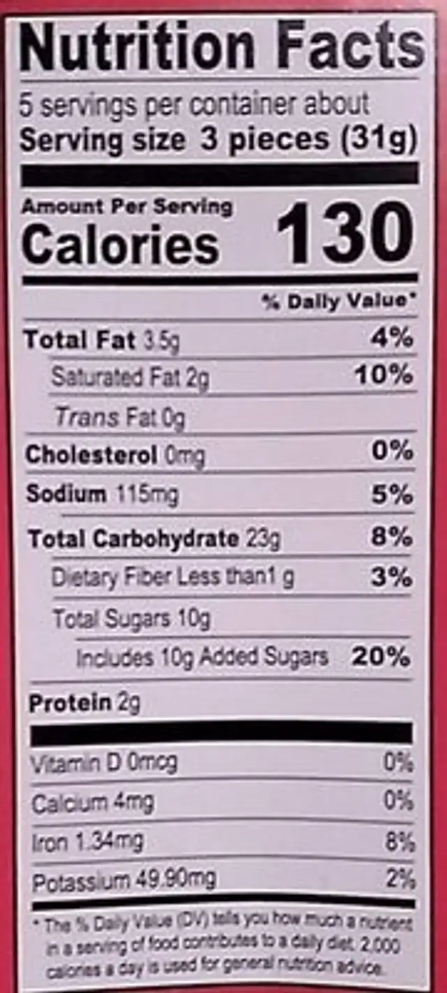 Chavalín Cookies nutrition facts table