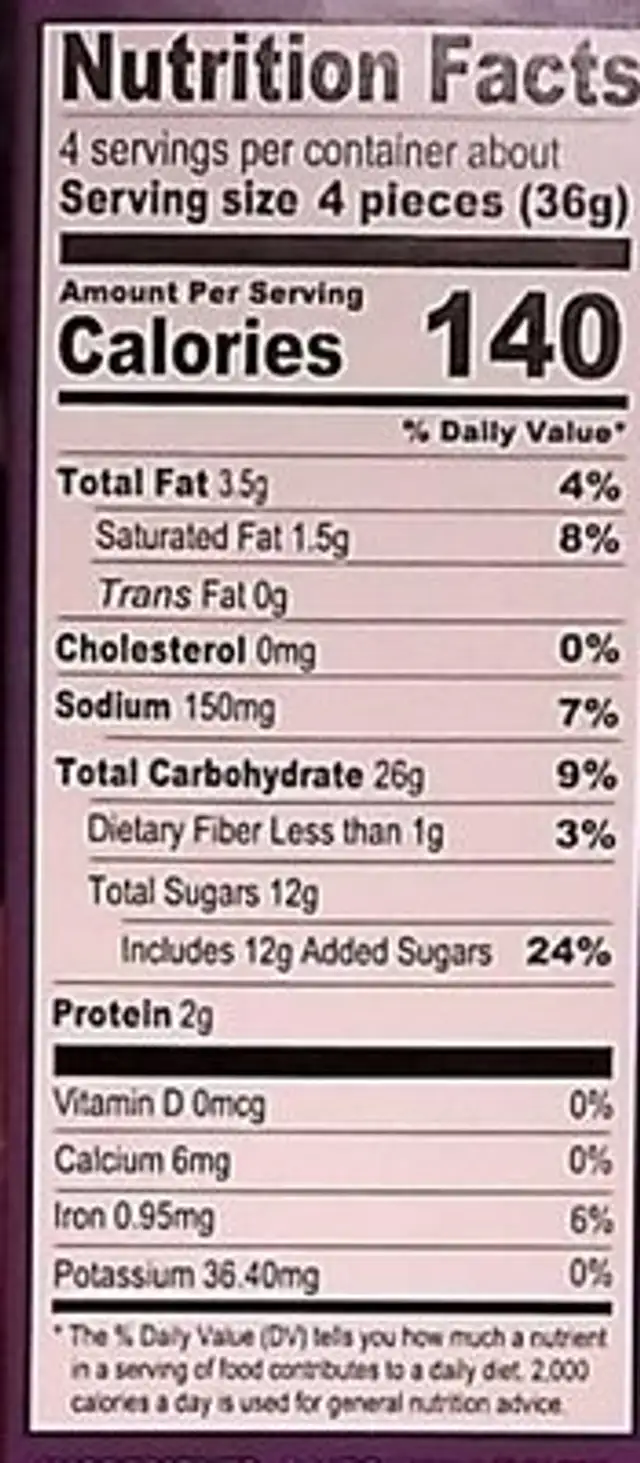 Diavolín Cookies nutrition facts table