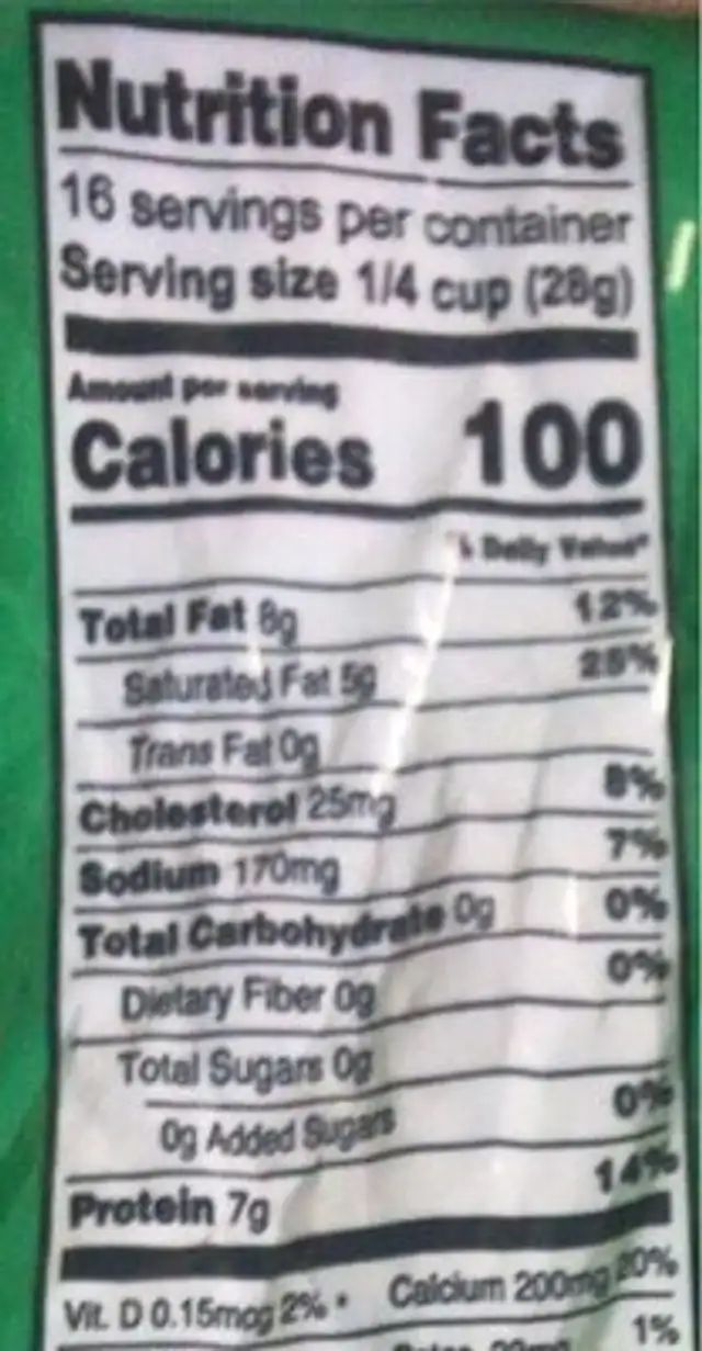 Monterey Jack cheese nutrition facts table