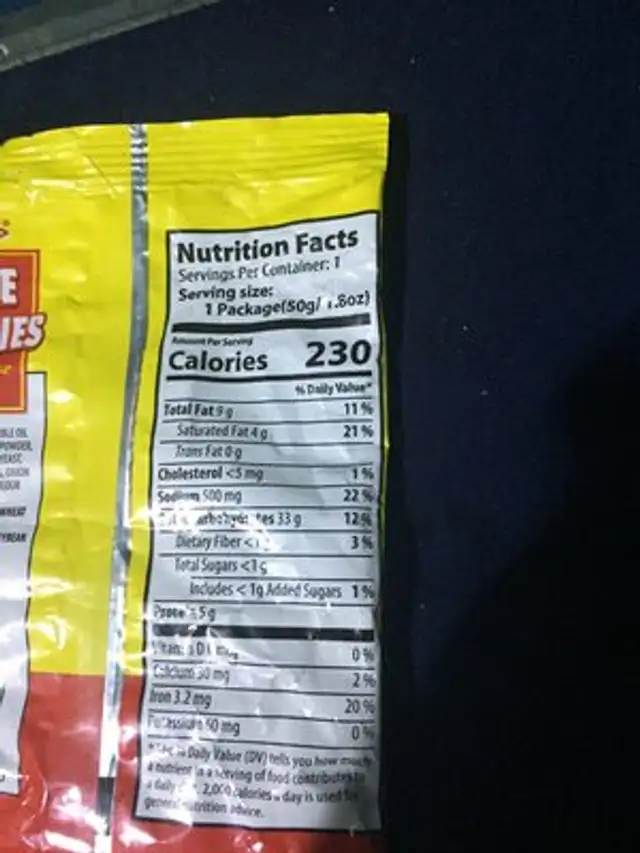 Cheese Krunchies nutrition facts table