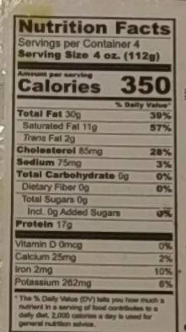 Ground beef nutrition facts table