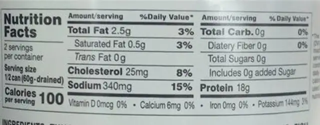 Solid light tuna nutrition facts table