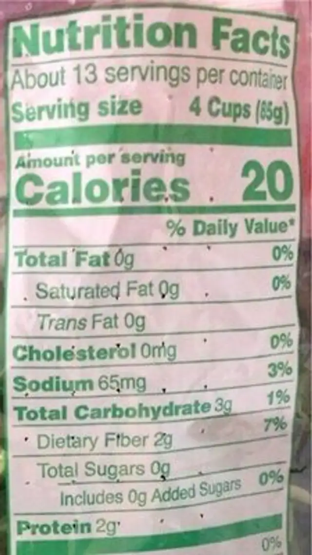 Spinach triple washed nutrition facts table
