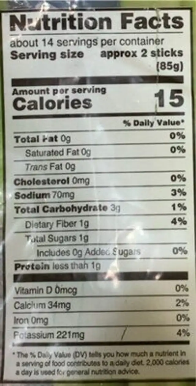 Celery sticks organic nutrition facts table