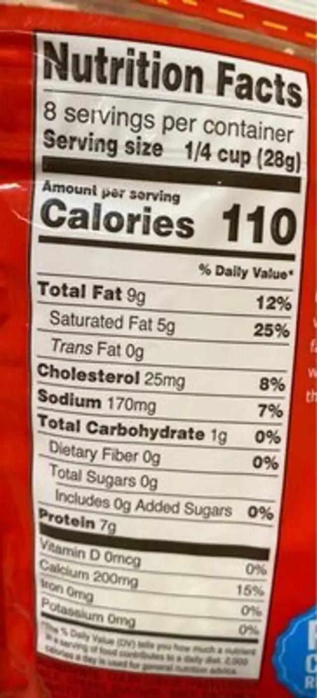 Colby & Monterrey jack nutrition facts table