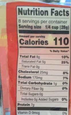 Monterey Jack Fineley Shredded Cheese nutrition facts table