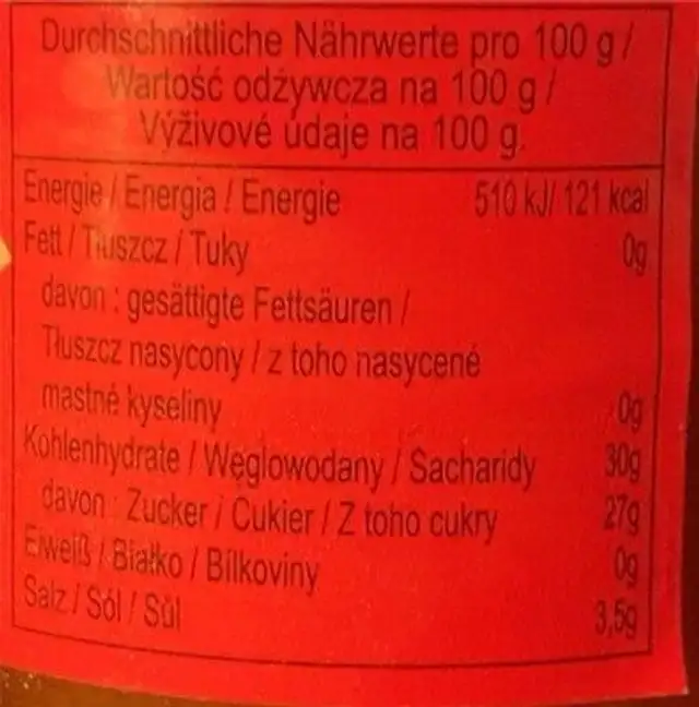 Süsse Cillisose für huhn nutrition facts table