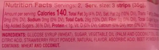 Fritt chewy candy nutrition facts table