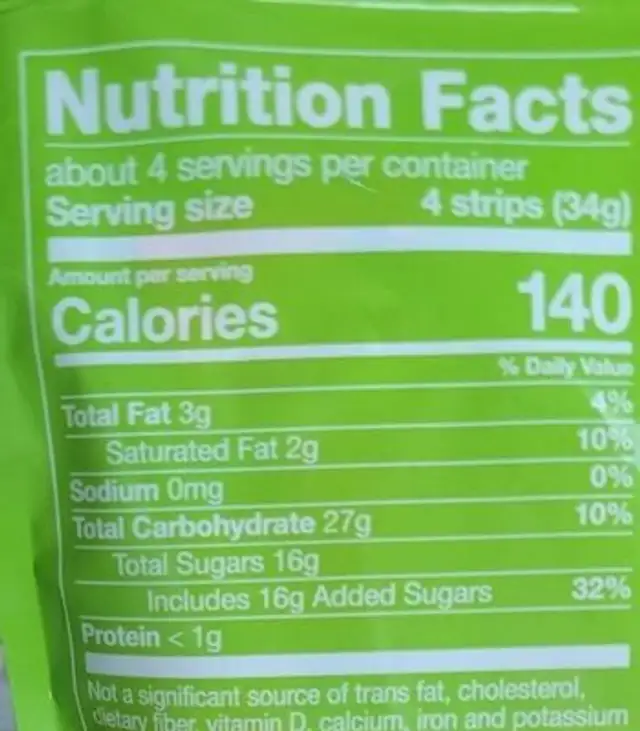 Fritt nutrition facts table