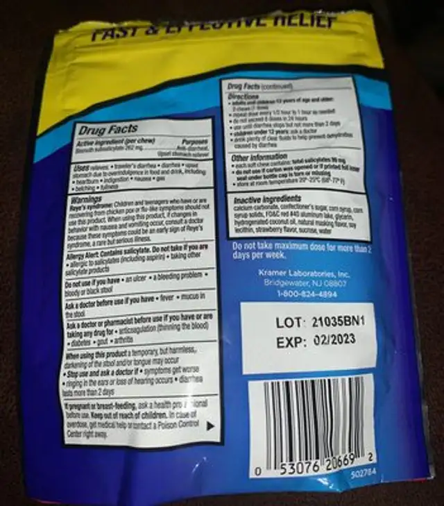 Kaopectate ingredients label