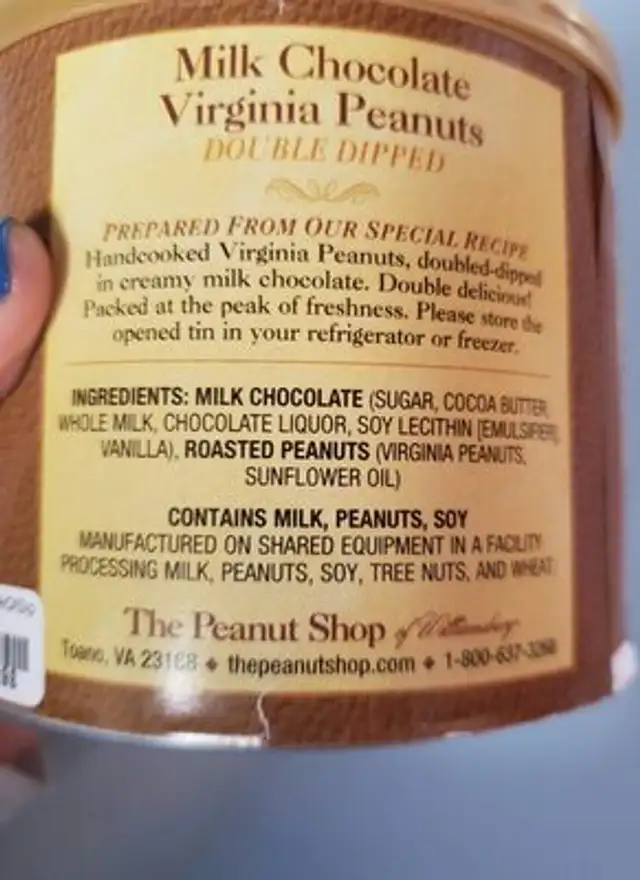 milk chocolate Virginia peanuts ingredients label
