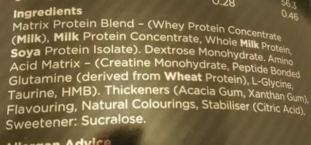 Complete ingredients label