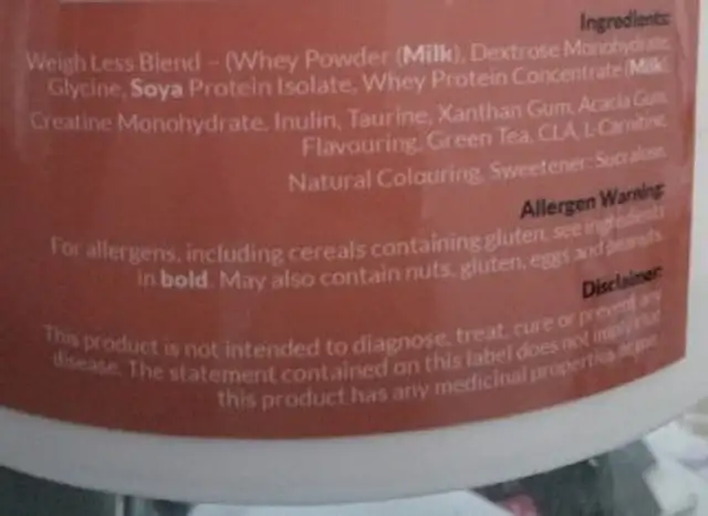 Weigh less ingredients label