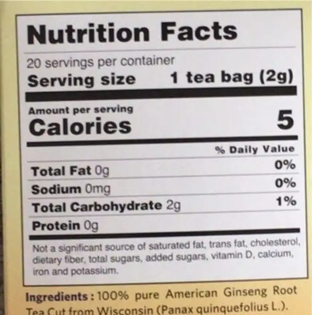 American ginseng tea nutrition facts table