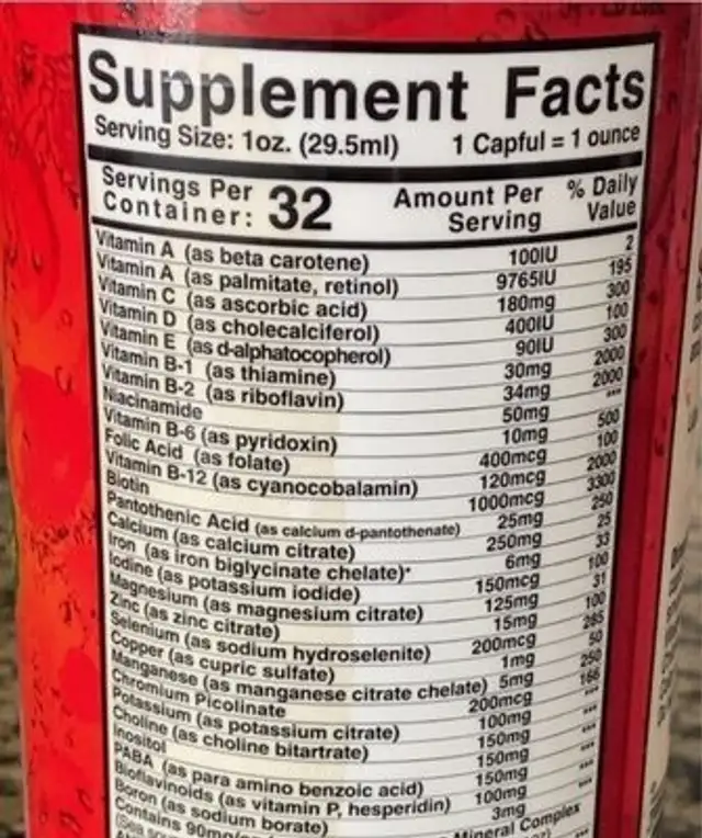 Miracle 2000 Energy nutrition facts table
