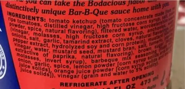 Bar-B-Que Sauce nutrition facts table